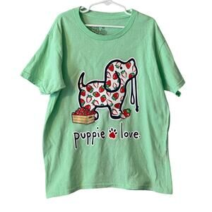 Puppy Love Strawberry Green Tshirt Girls size Youth Small